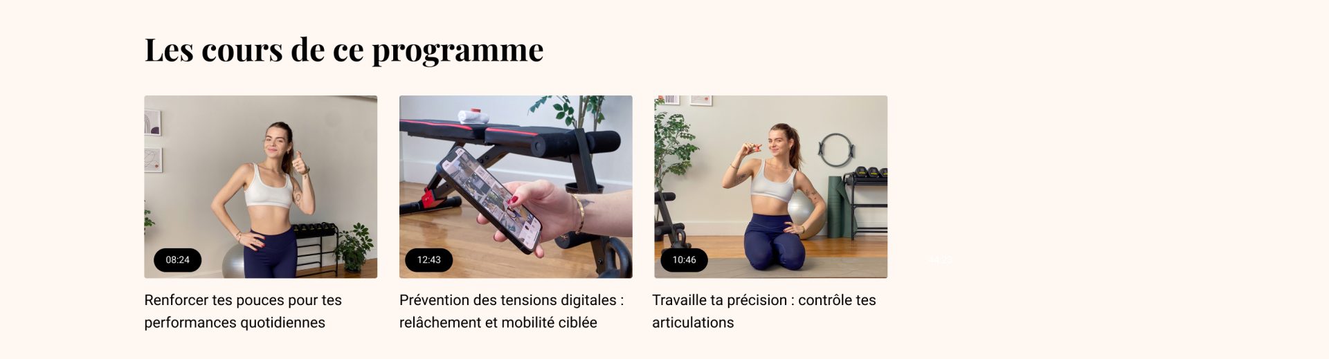 Liste des cours du programme Muscler ses pouces